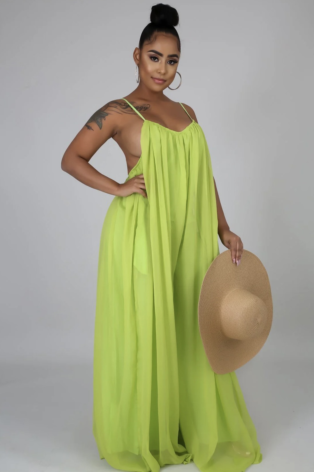 Flowy Chiffon Backless Summer Maxi Dress, ISF