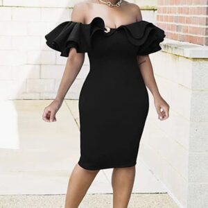 Off Shoulder Ruffled Midi Bodycon Dress