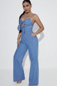 SXY Knot Front Denim Cami Jumpsuit