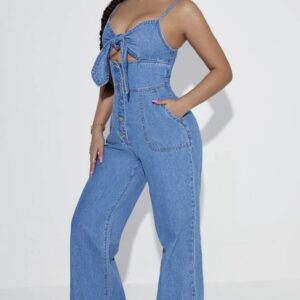 SXY Knot Front Denim Cami Jumpsuit