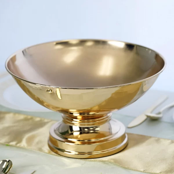 15" Round Gold Metal Pedestal Flower Pot Floating Candle Bowl, Display Dish, RES - Image 3