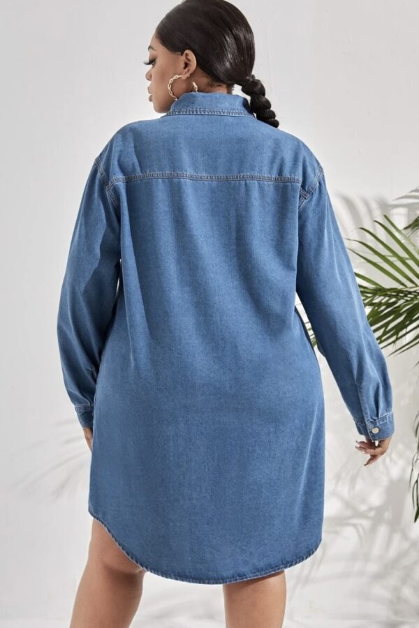 Plus Pocket Patched Denim Shirt Dress, ISF - Image 3