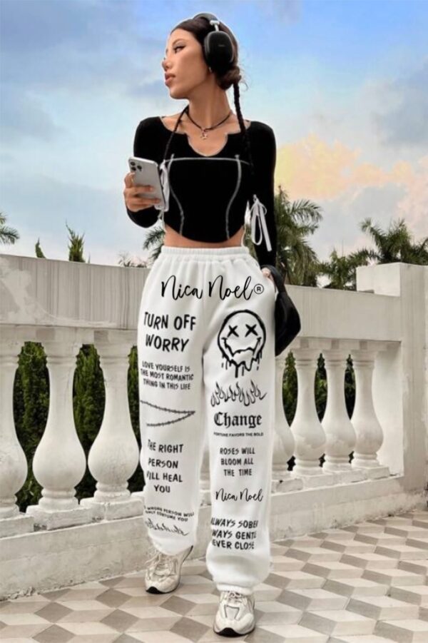 Slogan & Cartoon Graphic Sweatpants - Image 2