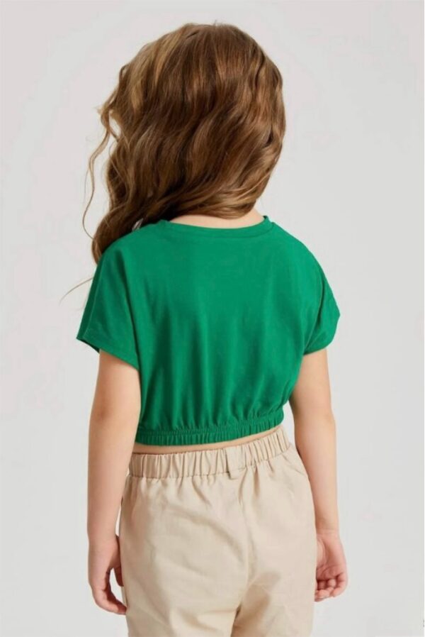 Solid Color Batwing Sleeve Pleated Crop Top, ISP - Image 2