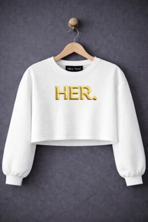 HER. Embossed, long Sleeve Baggy Crop Top
