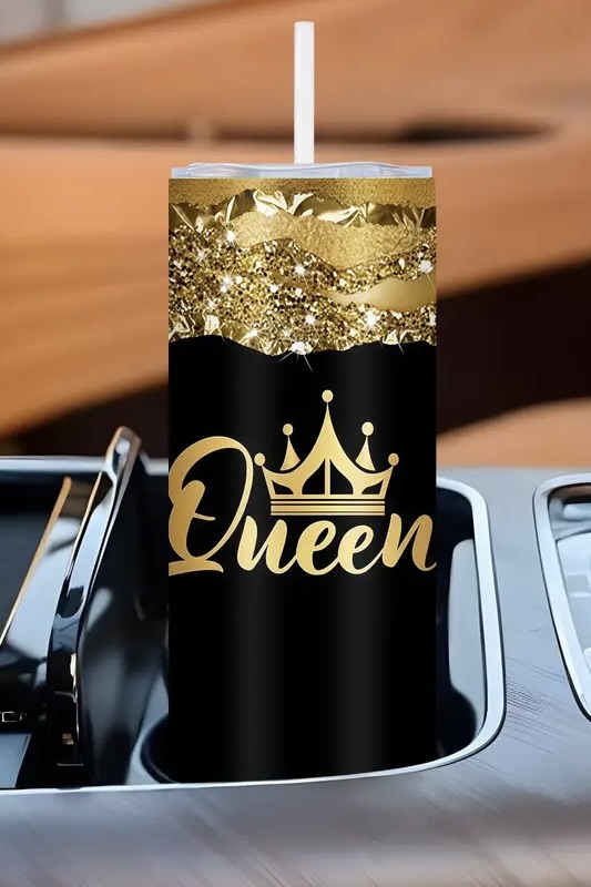 Nica Noel® Golden Glitter Queen Crown Print Tumbler, ISF