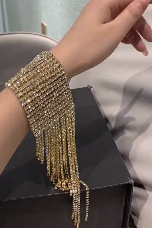 Elegant Vintage Rhinestone Tassel Bracelet, PLT