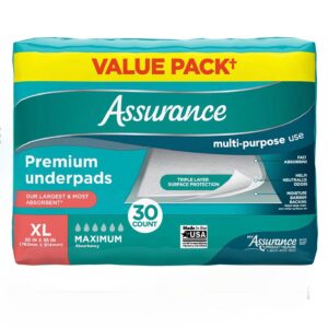 Assurance Unisex Premium Underpad for Adults, XL , Maximum Absorbency (30 Count)
