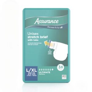 Assurance Unisex Incontinence Stretch Briefs with Tabs for Adults, L/XL , Ultimate Absorbency (34 Count)