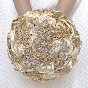Handmade Satin Rose | Rhinestone Bridal Bouquet