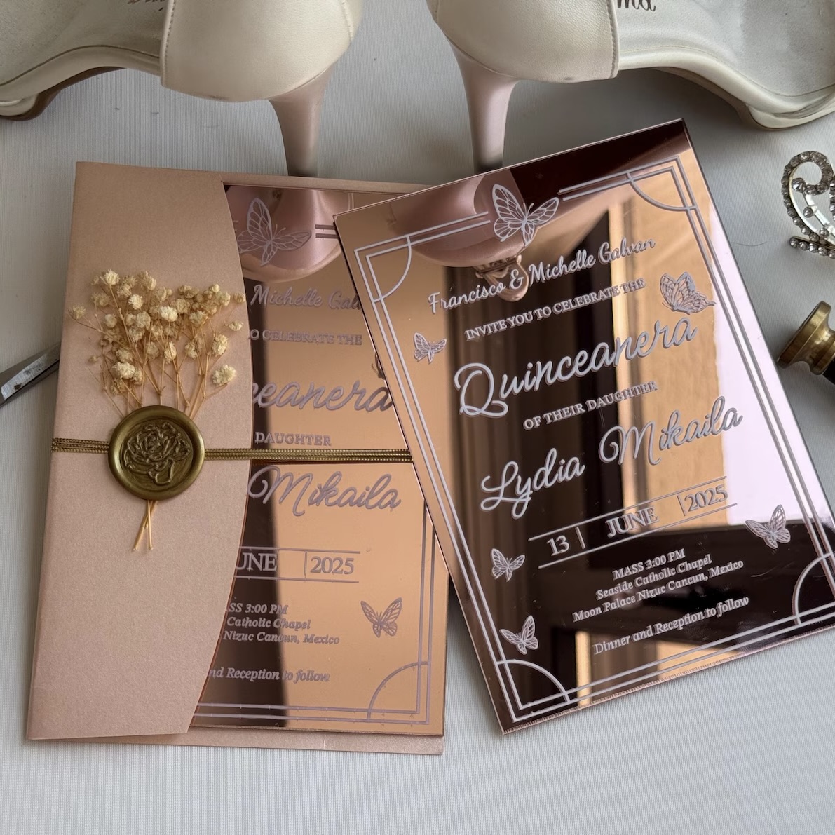 Rose Gold Mirror Acrylic Quinceañera | Sweet 16 Invitation - Image 2